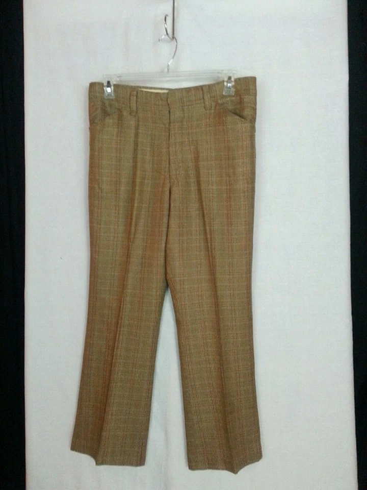 Pantalones de tweed marrón vintage años 60 70 pantalones prensa permanente hippie retro preparación geek 34-281/2 Foto 3 de 4