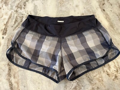 Lululemon Speed Shorts Wet Dry Warm Lined Gray Plaid 2.5'' inseam Size 8 RARE