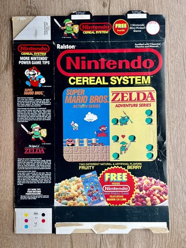Authentic 1988 Ralston Nintendo Cereal System Mario/Zelda Box Pinball Game Offer