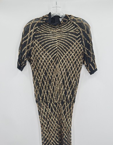 Slick it Up New York Mens Black Gold Sequin Short Sleeve Jumpsuit Sz S - Picture 2 of 10