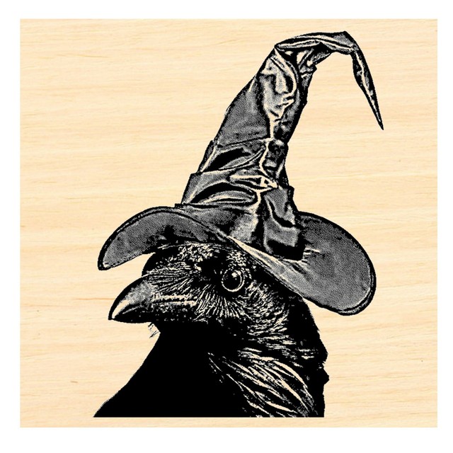 P123 Halloween Crow with Witches Hat Rubber Stamp P123 Halloween Crow with Witches Hat Rubber Stamp