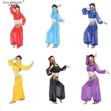 Bollywood Belly Dance Costume Set Indian Sari Pants Suit ChiffonVeil Bellydance