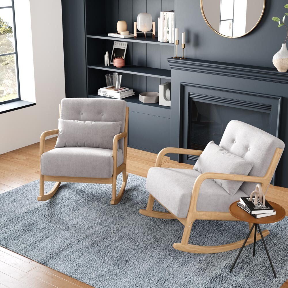 Upholstered Rocking Chair Wooden Frame Recliner Armchair Cushioned Rocker  Seat