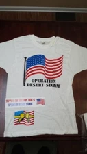 Lot of vintage OPERATION DESERT STORM t-shirt/ bumper sticker/window flag - NEW