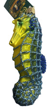 Old World Christmas Blue Seahorse Blown Glass Ornament