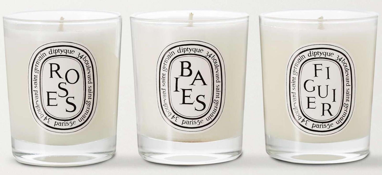 Baies Roses & Figuier Scented Candle 3 Piece Set 70 Grams Each Gift Boxed, White