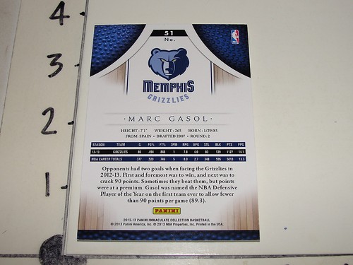 2012-13 Panini Immaculate MARC GASOL #51 Premium SP #/99 Memphis GRIZZLIES Spain - Picture 2 of 2