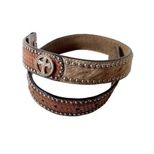 Girls Ranger Belt Co Brindle Cowhide Southwestern Belt Size 26 Silver Cross