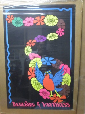 Vintage Bluebird of happiness  black light Poster 1970's 19445