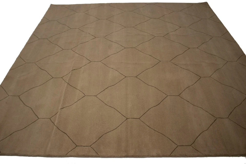 Beige Modern Geometric Design 9X9 Hand-Tufted Square Rug Contemporary Carpet - Image 4 of 4