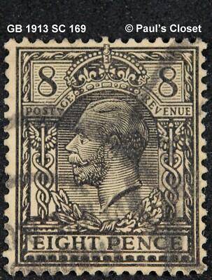 GB 1913 SC 169 KING GEORGE V BLACK ON YELLOW PAPER 8p UNG HAND