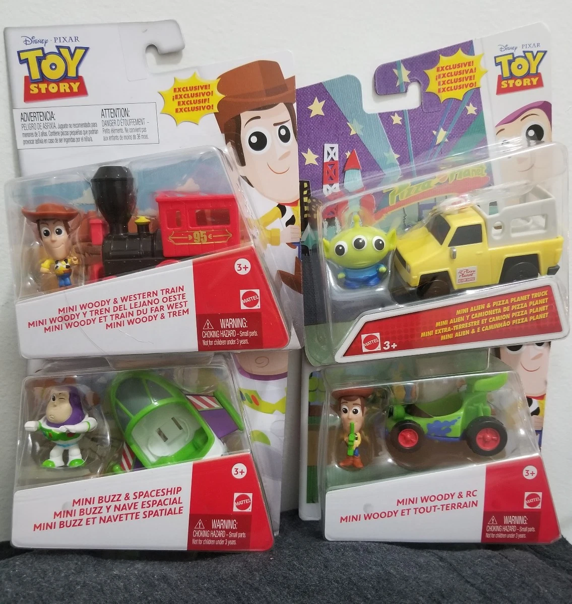 DISNEY PIXAR TOY STORY MINIS WOODY, BUZZ. ALIEN & VEHICLE SET FIGURE TOYS  NIB