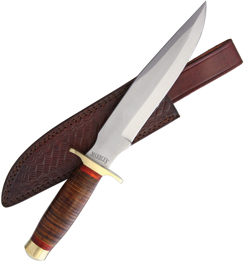 Marbles Stacked Leather Clip Point Fixed Blade Bowie Knife w