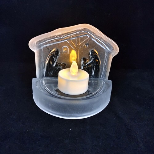 Frosted Glass Tealight Holder of Manger Scene 5 x 4 inches Christmas Jesus - Picture 3 of 6