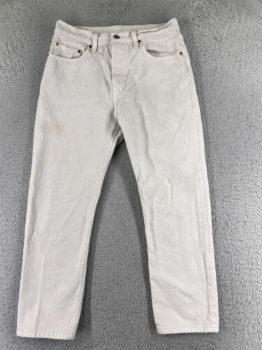Levis Pants Adult 28 White Denim Jeans 501 Button Fly Big E Premium 28x26 STAINS