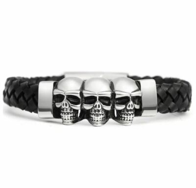 Abaodam Lot De 2 Bracelets Gothiques En Forme De Tête De Mort Chaîne Articulée En Os Accessoire Pour Déguisement Dhalloween