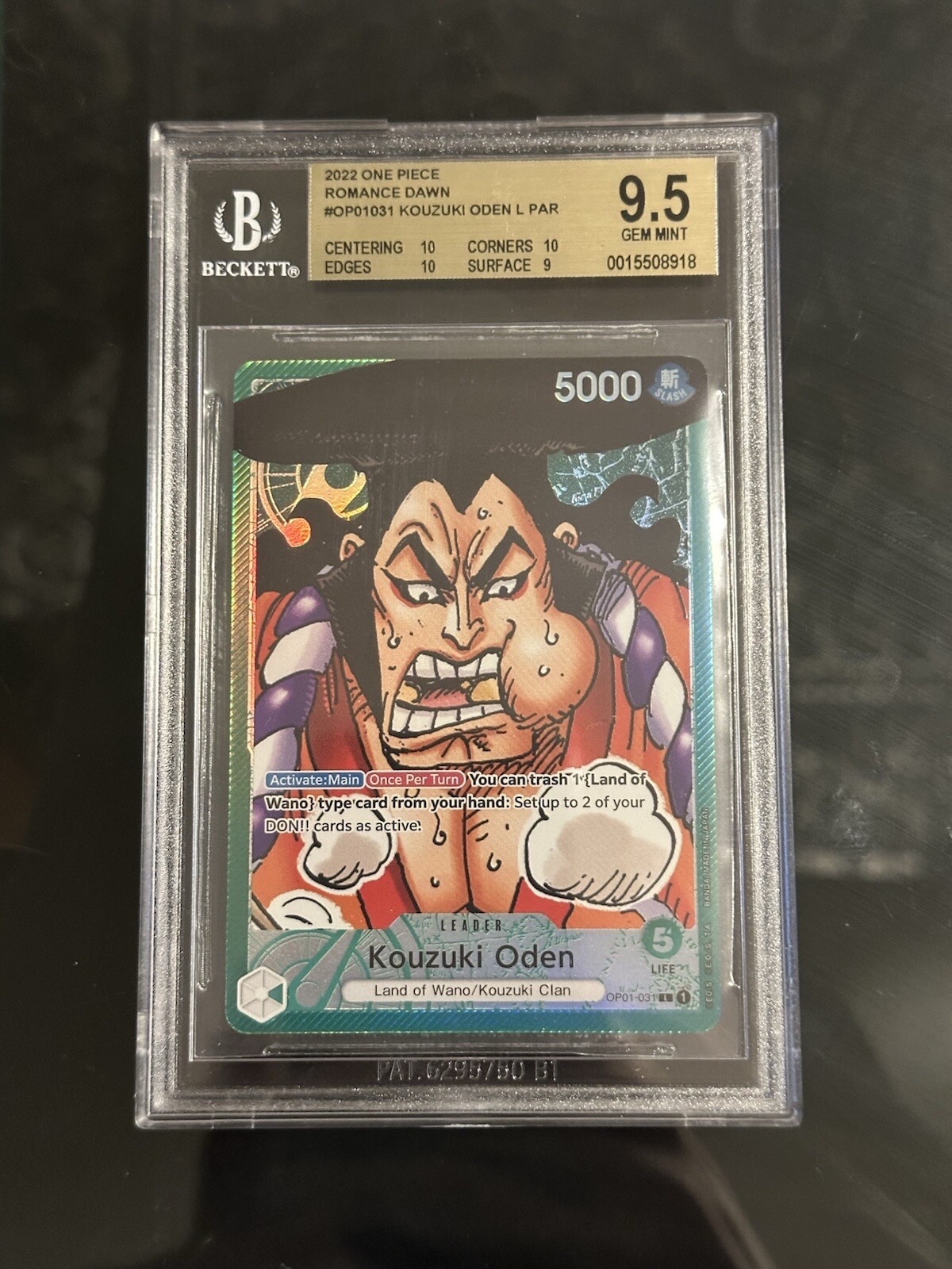 BGS 9.5 Kouzuki Oden OP01-031 Parallel Leader Green Alt Art One Piece CCG TCG