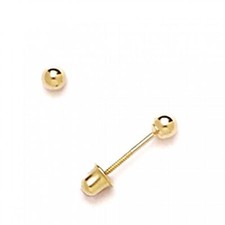 Women/Children's Stylish 14K Solid Yellow Gold 3MM Ball Stud Earrings ScrewBack