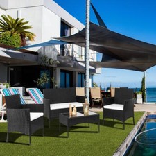 Salon de Jardin Tressée Ensemble de 4 avec 2 Fauteuils 1 Canapé 1 Table Noir