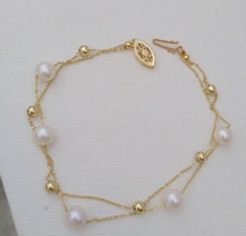 Beautiful 7.5-8" AAA real Akoya white pearl Bracelet 14K Gold