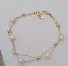 Beautiful 7.5-8" AAA real Akoya white pearl Bracelet 14K Gold