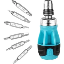 DURATECH 4"/6" Stubby Ratcheting Screwdriver 12-in-1 Multi-bit Short Screwdriver