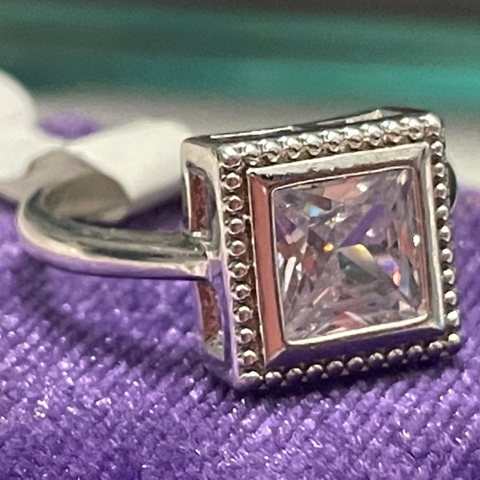 Ring Bomb Party RBP Retro OG White Topaz Beaded Bezel Solitaire Sz6 NWT ...