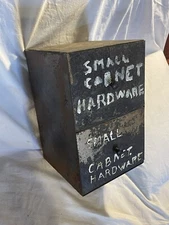 Vintage Naively Lettered Folk Art Paint Decorated Metal 2 Drawer Parts Cabinet