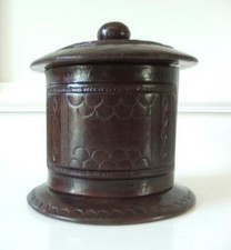 Set of 10 Brown Wooden Coasters with Brown Leather Lidded Holder Unique