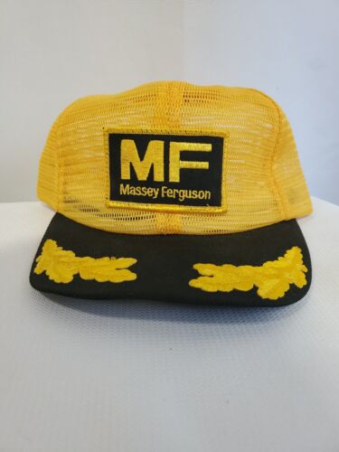 Vintage NOS Massey Ferguson adjustable Hat Yellow and Black Patch Leaf Snapback