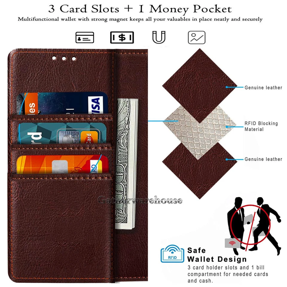 For Samsung Galaxy S21 Ultra/Plus/FE S22 PU Leather Case Cover / Tempered Glass - Image 2 of 4