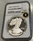 1986-S $1 PROOF AMERICAN SILVER EAGLE, 1 OZ .999 NGC PF-70 ULTRA CAMEO! 1ST YEAR