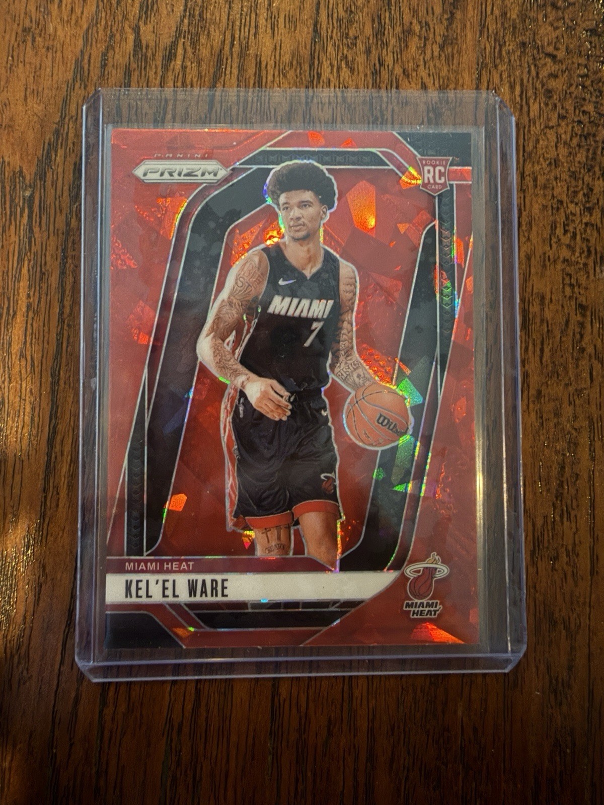 2024-25 Panini Prizm Red Cracked Ice #248 Kel’el Ware Miami Heat RC Rookie Card