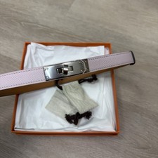 Hermes Kelly Belt, Mauve Pale With Palladium Hardware, New In Box