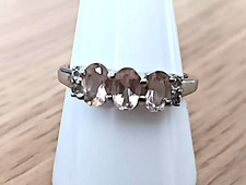 Hallmarked Sterling Silver Light Pink Kunzite and White Topaz Ring UK size R