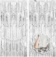 2 Pack Foil Curtain Backdrop Curtains Silver Tinsel Door Streamers