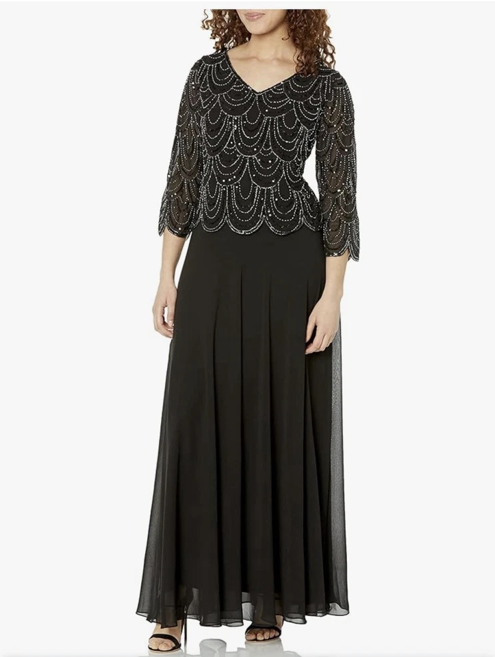 J Kara Women's Sleeveless Scallop Long Beaded Dress With Scarf Size 18 Plum - Image 4 of 4