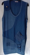 Darkwin Quirky Sleeveless Blue Shift Dress with detail 100% Linen Size 18-20