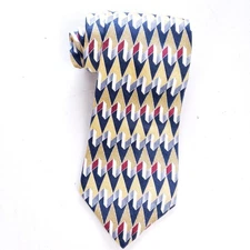 Vintage Perry Ellis Portfolio Silk Tie Geometric Navy Yellow Red Bold Made USA