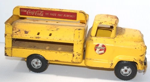 Vtg Buddy L Yellow Pressed Steel GMC Drink Coca-Cola Coke Delivery Truck