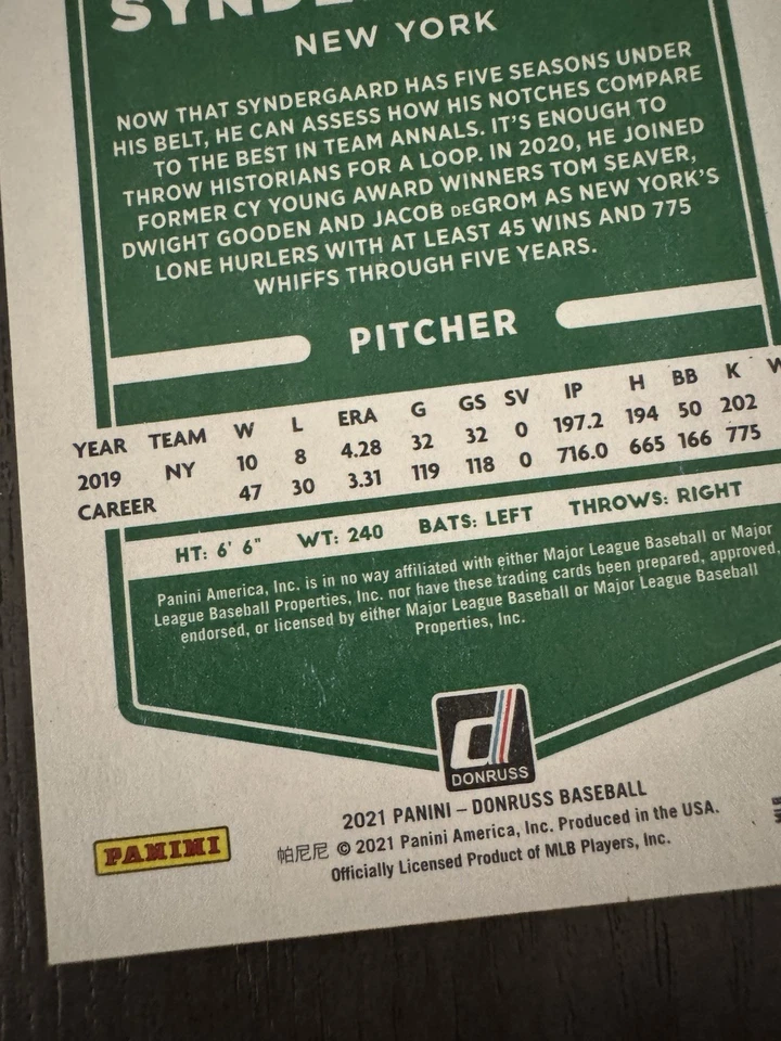 2021 Panini Donruss президентская коллекция SP /50 #72 NOAH SYNDERGAARD - Изображение 3 из 3