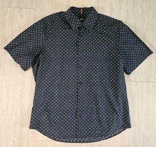 Boss By Hugo Boss Men Reg Fit Short Sleeve Buttoned Shirt Navy Blue Patterned XL