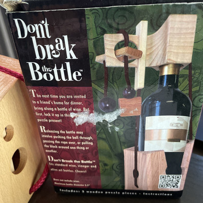 Wooden Wine Puzzle Don't  Break The Bottle Sealed Gift Brain Teaser Game Riddle