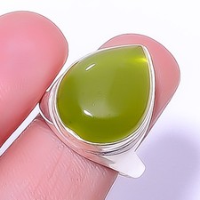 Green Chalcedony 925 Sterling Silver Solitaire Ring s.9 T11 A369