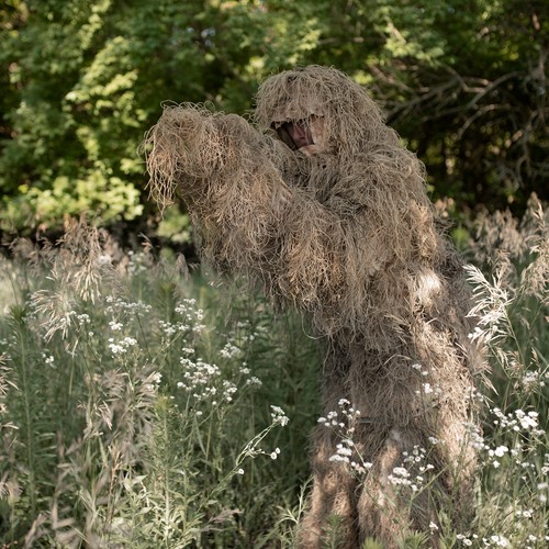 VIVO Ghillie Anzug Erwachsene M/L trockenes Gras Woodland Tarnung, 3D 4-teilig + Tasche - Bild 8 von 8
