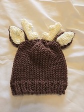 infantCrochet Reindeer Hat Brown Knit Beanie Antlers Christmas Costume