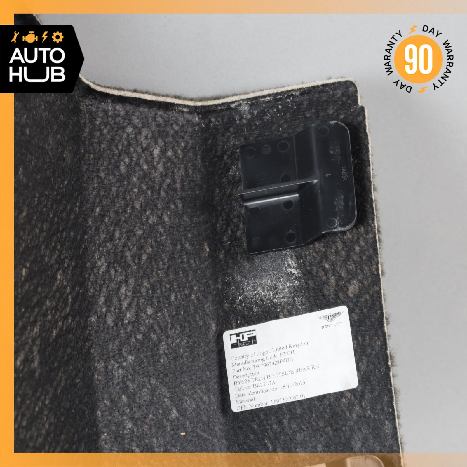 12-18 Bentley Continental GTC Right Side Inside Trunk Panel Carpet Cover OEM 32k