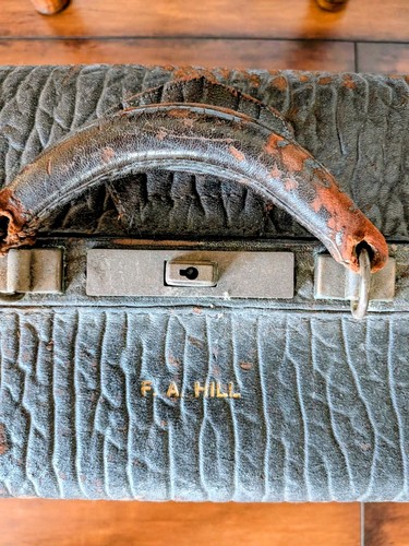 Antique Belber Walrus Hide Suitcase Warranted Walrus F.A. Hill 1920s
