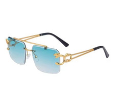 Rimless Hip Hop Sunglasses - Gold Leopard Frame -Green Gradient Lens M12