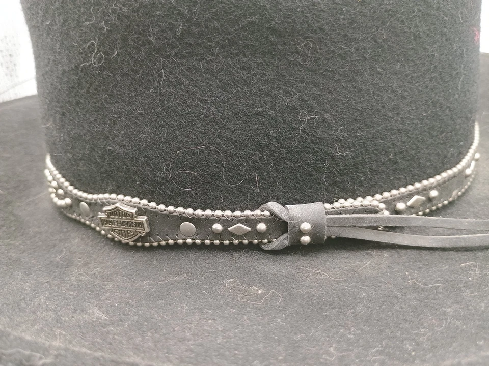 Harley Davidson ковбой шляпа мужской черный шерсти войлок винтажный Western раздавливаемый размер S - Изображение 2 из 4